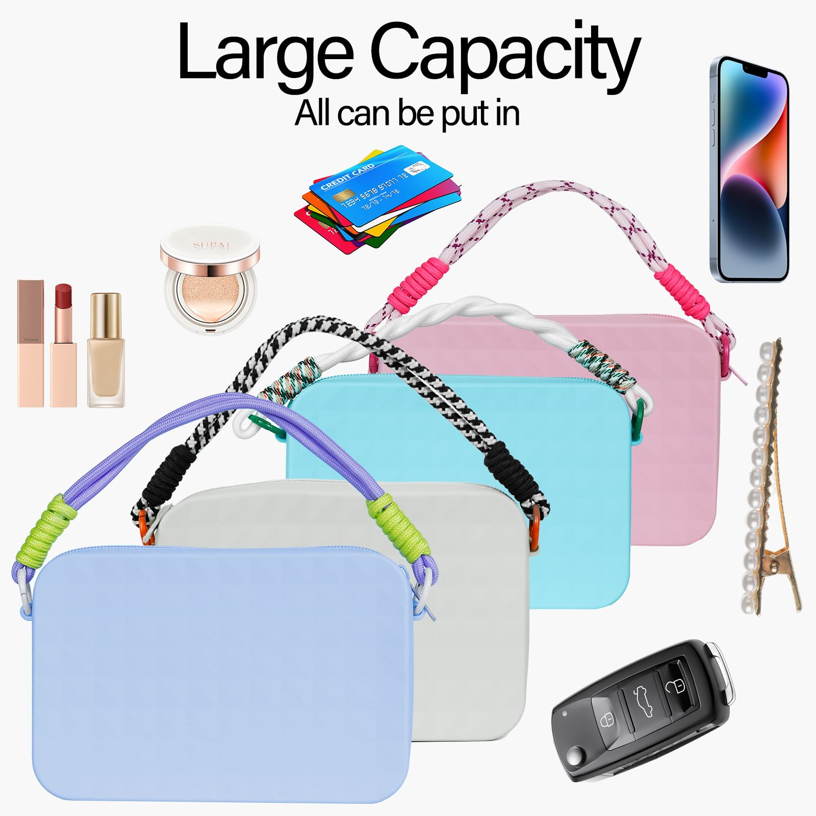 GLXPJU Accessories Set for Bogg Bag, Silicone Phone Holder for Bogg Bag, Charms for Bogg Bag, Compatible with Various Bogg Bag Sizes (Purple)