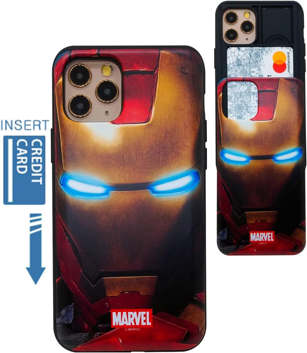 [iPhone 11 Pro Wallet Case] KUBRICK Card Holder Slide Cover Bumper Phone Case Dual Layer Protection Super Heroes UV Printing (Iron Man)