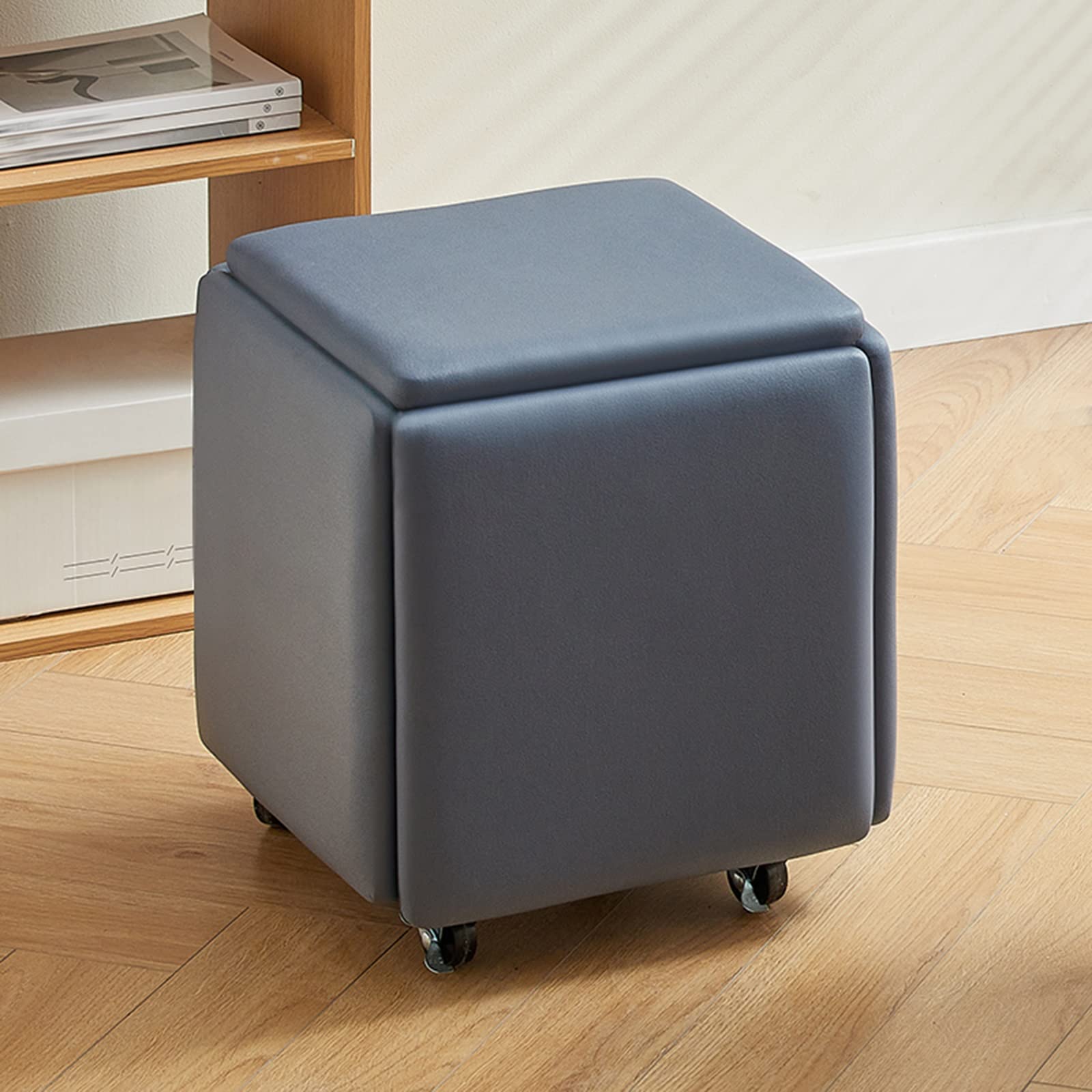 Pouf gigogne 5 en 1 pivotant tissu bleu contre le manque de place