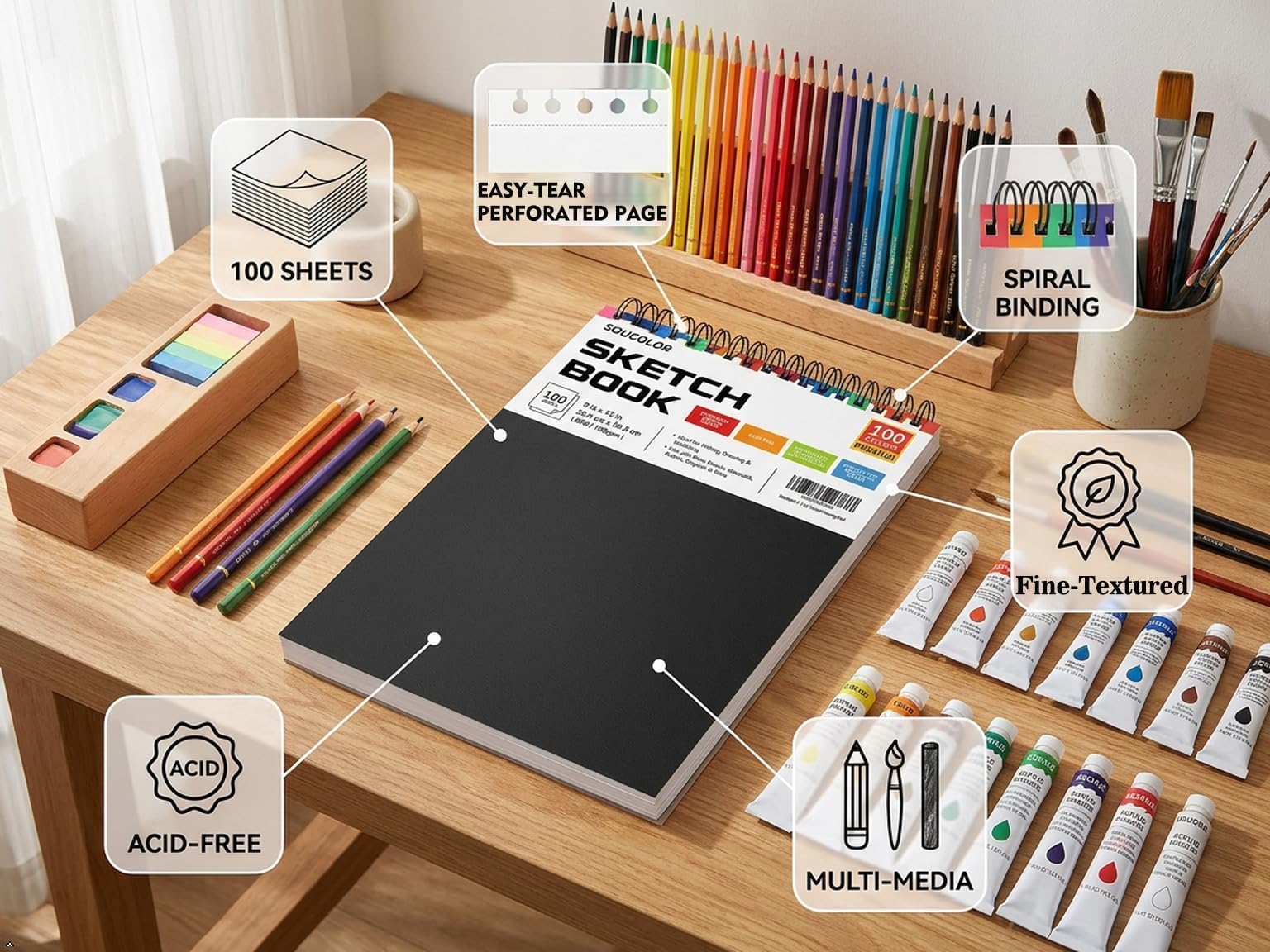 Soucolor Sketchbook - 100 Sheets for Artists -2