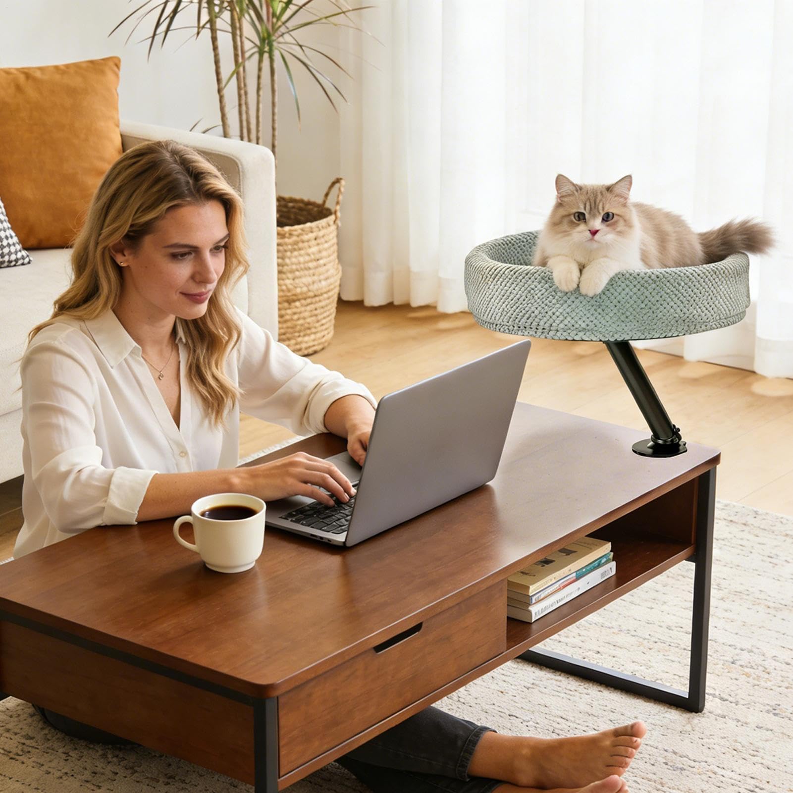Poggiagatto Da Scrivania Casa Confortevole e Trasportabile per Desktop | Postazione Per Gatti Da Scrivania Adatto a Interno, Inverno, Esterno, Casa, Viaggio, Camera, Balcone, Studio, Inverno