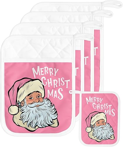 Miniatura 8 de Juego de 5 soportes para ollas de cocina con diseño de Feliz Navidad, antideslizantes y aislantes de calor, juego de agarraderas de tela de toalla
