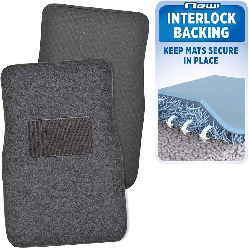 BDK MT-120-DG Interlock Car Floor Mats - Secure No-Slip Technology for Automotive Interiors - 4Pc Inter-Locking Carpet (Dark Gray)