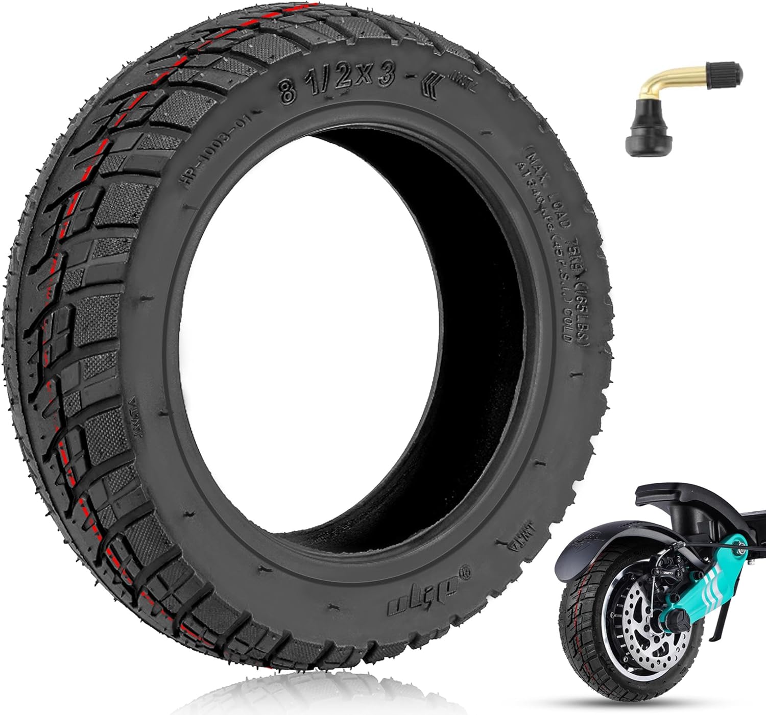 8.5x3.0 Inch Off Road Vacuum Tire, Fit for 8 1/2x2(60-134) Original Tire, Fit for Kugookirin G2Pro VSETT 8/9+ Zero 9 Caroma LIGHTNING Electric Scooter, Inner diameter 13cm Fit for 5.5" rim 8.5x3 vacuum tire