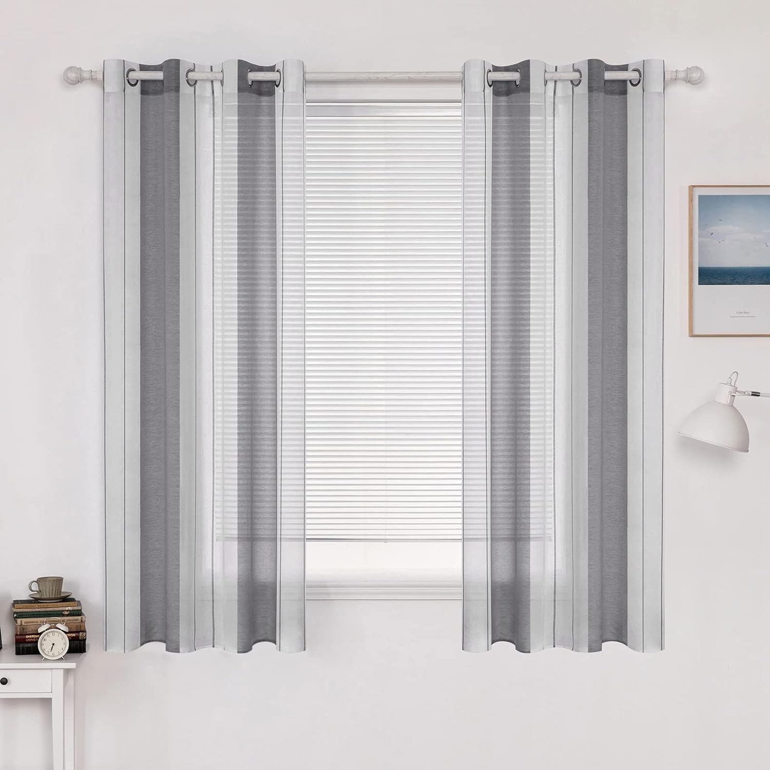 MIULEE Gardinen Gestreift Transparent mit Ösen, Voile Vorhänge Wohnzimmer Modern 2er Set, Vorhang Schlafzimmer Transparent mit Gestreift Muster, Vorhang Halbtransparent Streifen