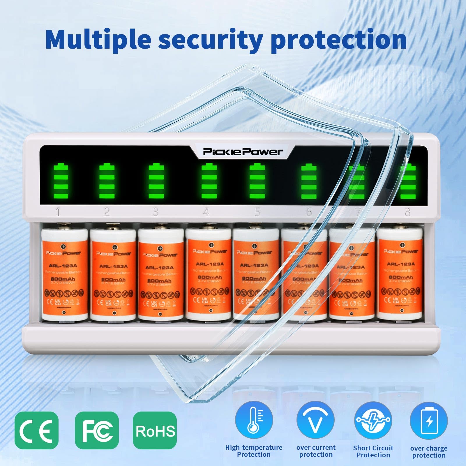 Baterías Arlo Cámara Battsea 900 MAh 3,7 V 123 A / 123 Baterías De Litio Recargables, Pack De 8 Con Cargador Rápido, Compatible Con Arlo VMC3030 VMK3200 VMS3230 VMS3330 VMS3430 Antorchas Detector