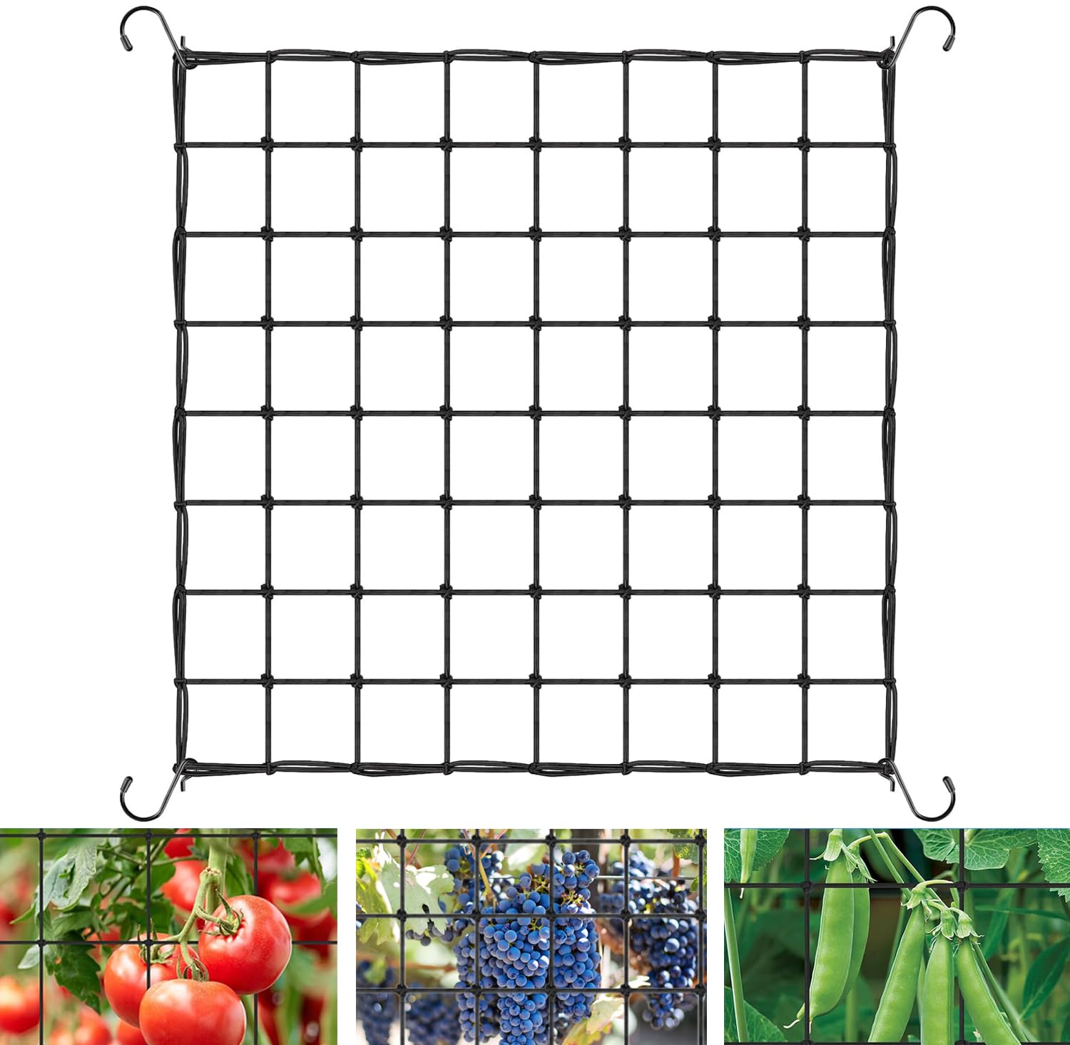 Filet Treillis Élastique 80x80cm Pour Plantes Grimpantes Avec 4 Crochets - Support Idéal Pour Légumes, Fruits, Fleurs Au Jardin Et Serre