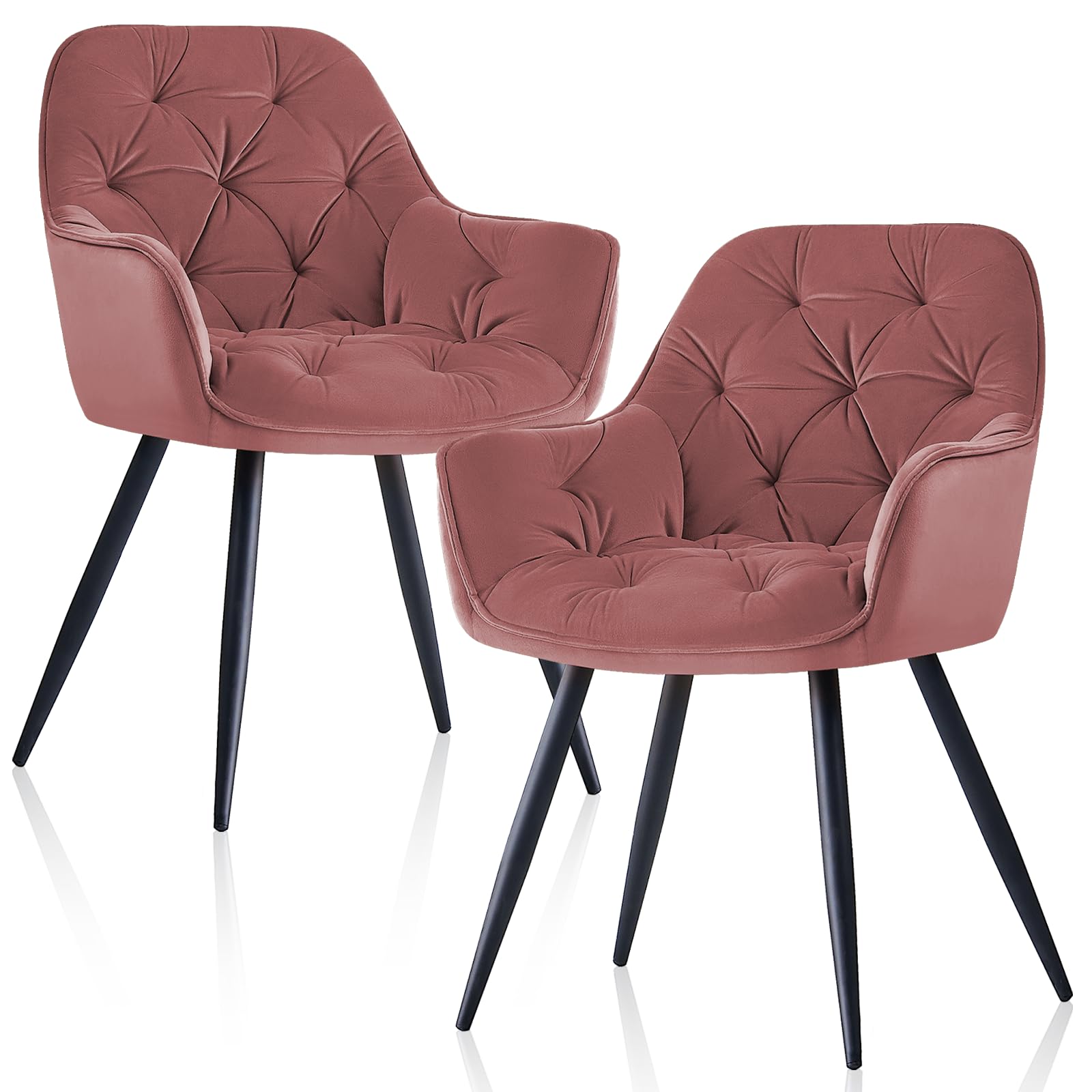 JaHECOME Rose Velvet Dining Chairs Set of 2 Kitchen Chairs Armchairs Upholstered Seat High Back for Living Room Bedroom Home Reception Lounge Office(2,Rose) — image 1
