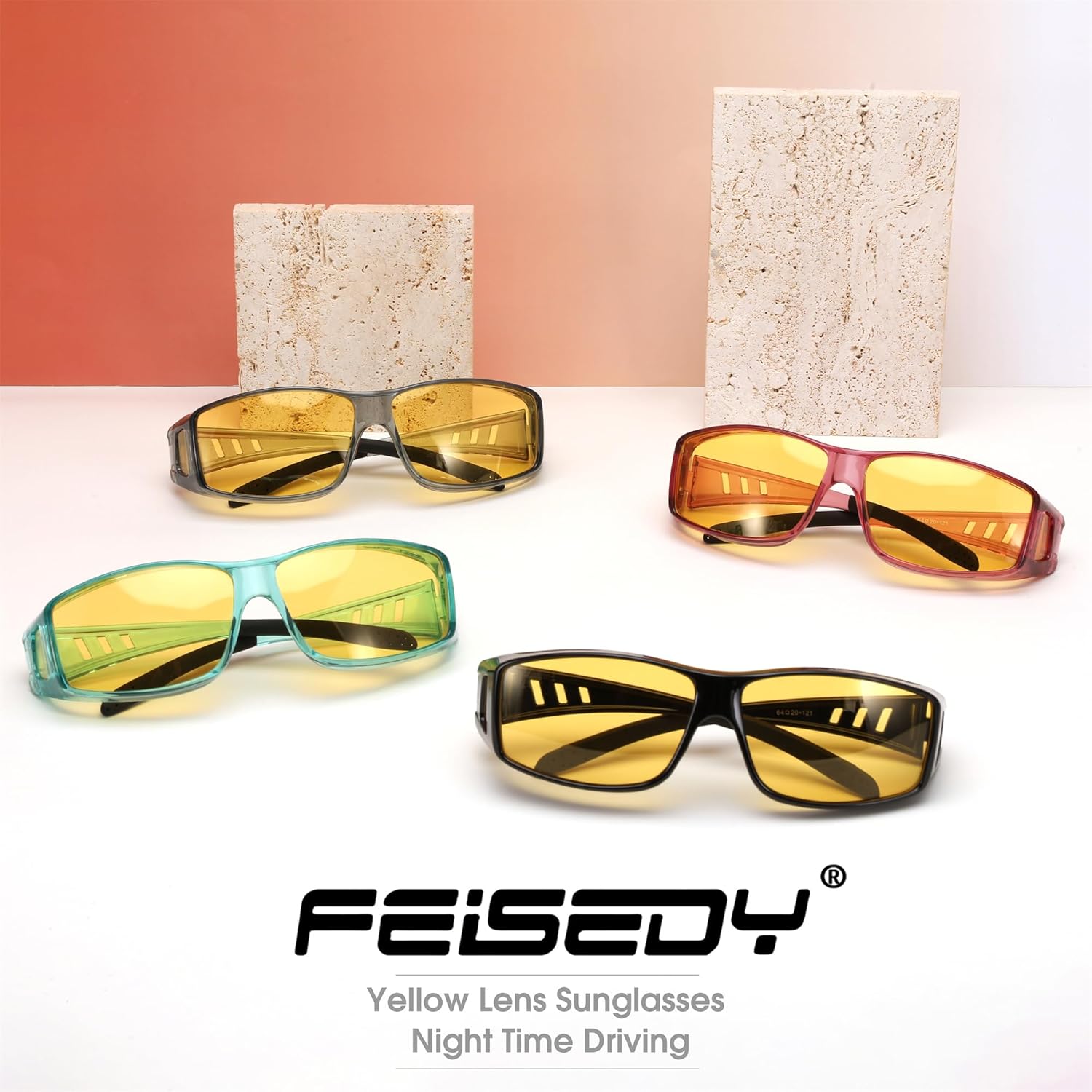 FEISEDY Night Driving Sunglasses Polarized Fit Over Sunglasses for Men, Yellow Lenses, Anti Glare Glasses B0225 - Image 8