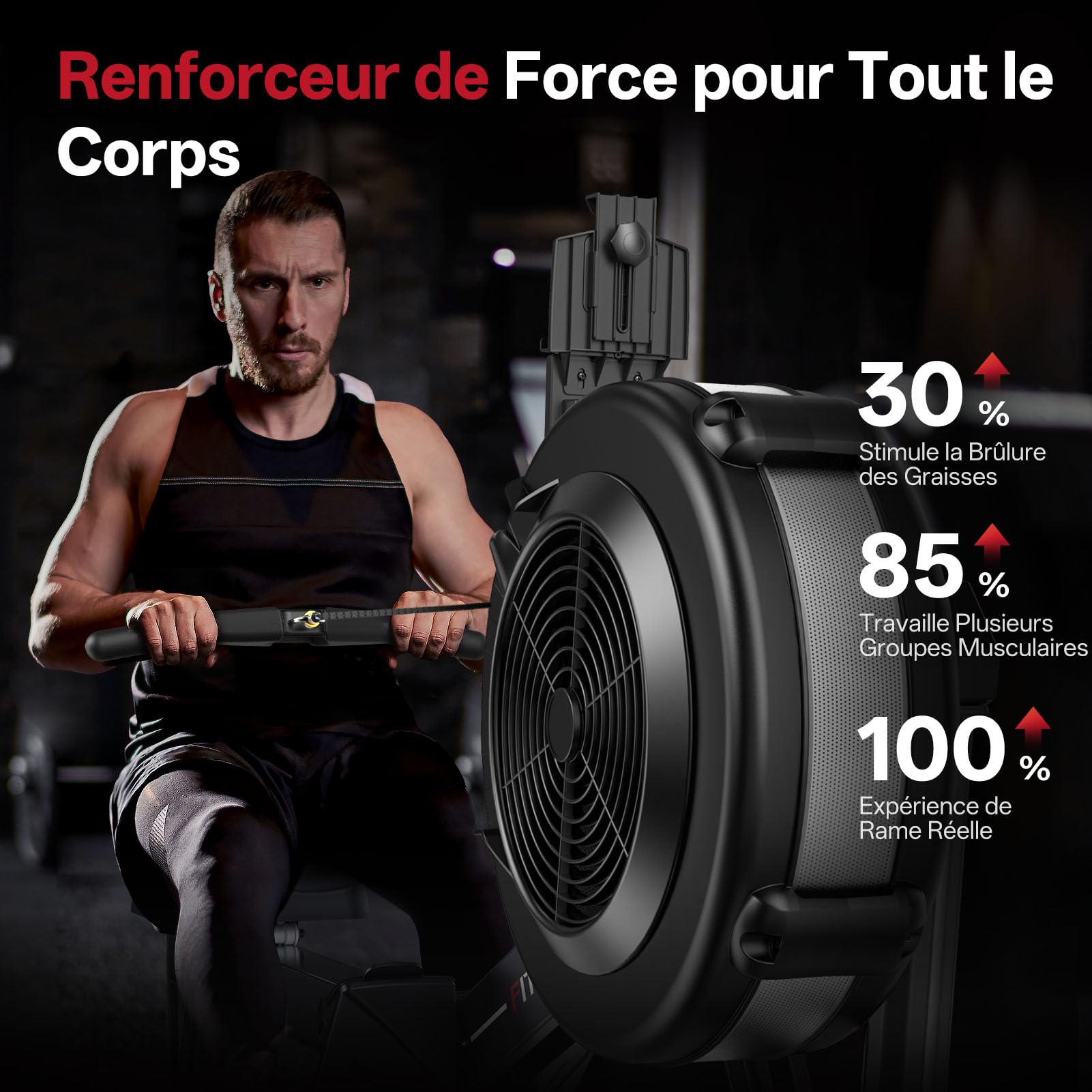 PASYOU Rameur d'appartement à Résistance Aérienne pour La Maison avec Kinomap APP, Rameur Professionnel Musculation pour Intérieur avec Écran Intelligent, Capacité de Poids 150 KG, Stockage Facile