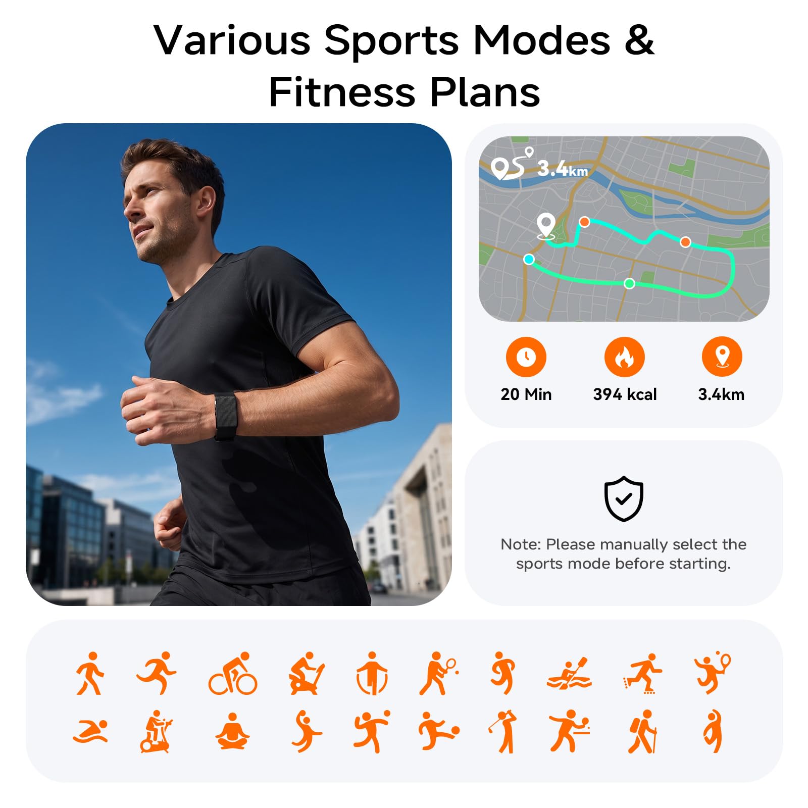 Tracker d'activité intelligent sans écran pour homme et femme | Suivi d'activité et de sommeil 24h/24, 7j/7 avec fréquence cardiaque avec analyse d'IA, autonomie de la batterie de 60 jours