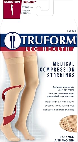 Miniatura 3 de Truform Medias de compresión de 30-40 mmHg para hombres y mujeres longitud alta hasta el muslo punta cerrada negro talla L