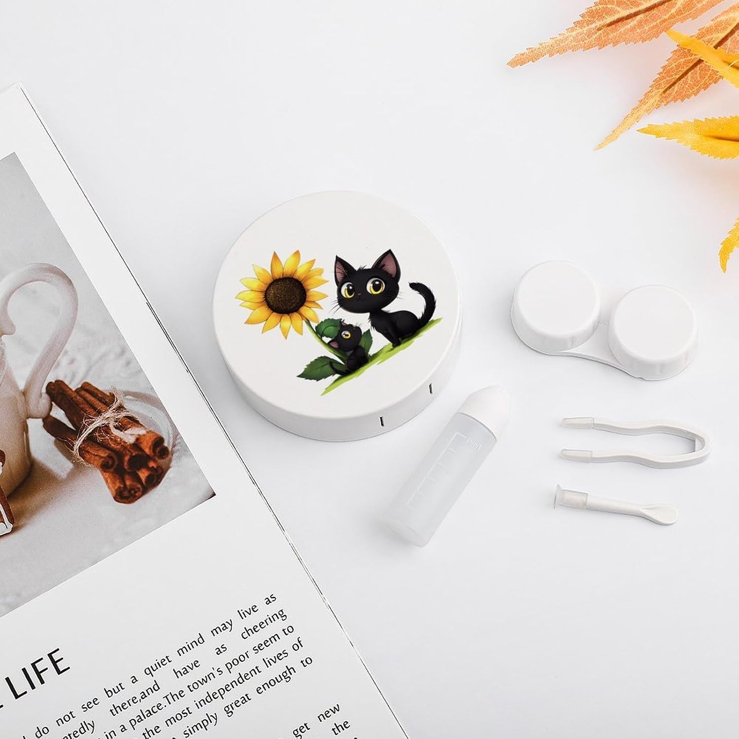 Cat You Are My Sunshine Contact Lens Case Travel Kit Portable Cute Contact Box with Mirror for Daily Outdoor