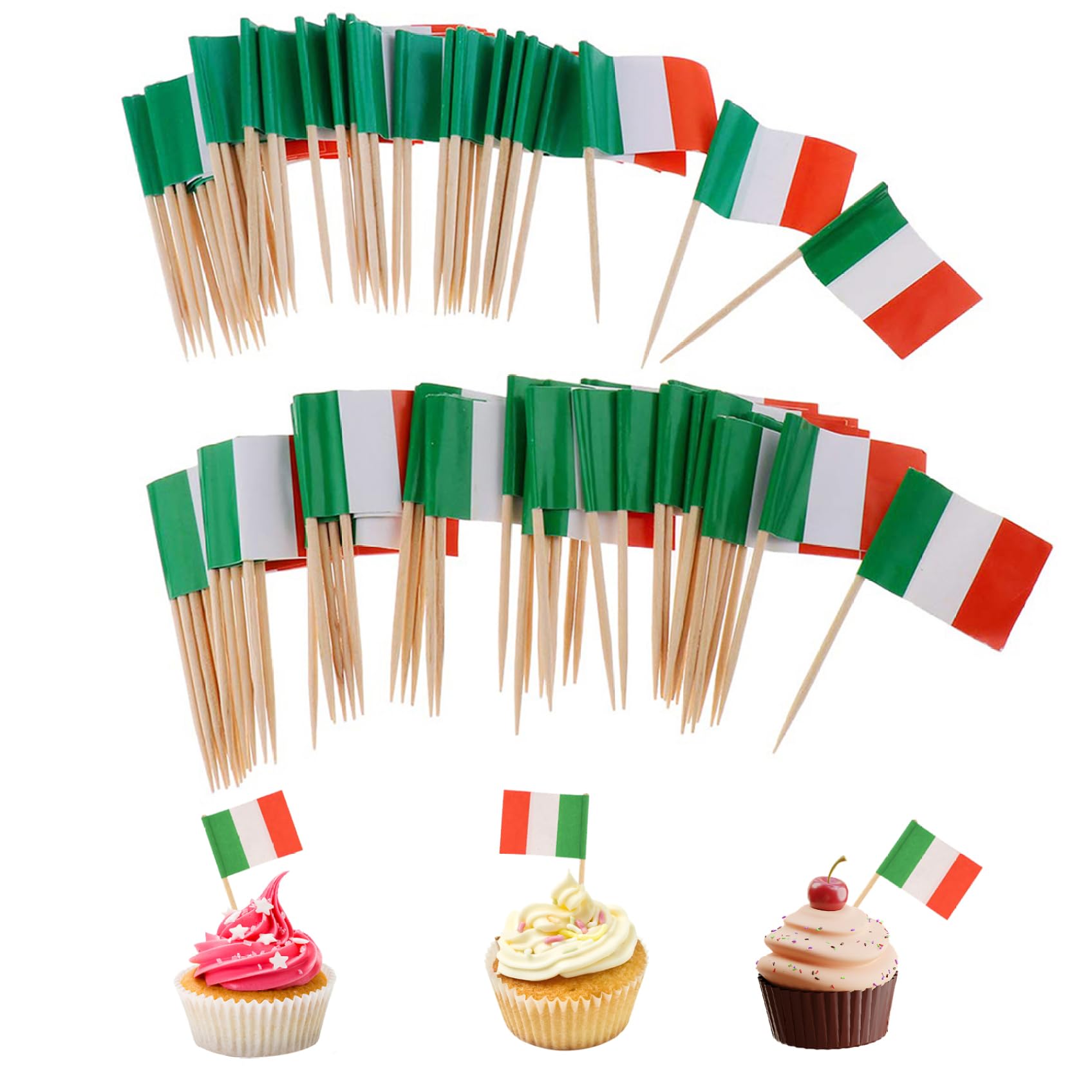 Flag Toothpicks 100pcs Mini Italy Flags On Sticks Food Flags Toothpick Cupcake Toppers Mini Cocktail Stick Flag Decor for Independence Day Party Bar Mini Flags On Sticks American Flag Toothpicks Mini