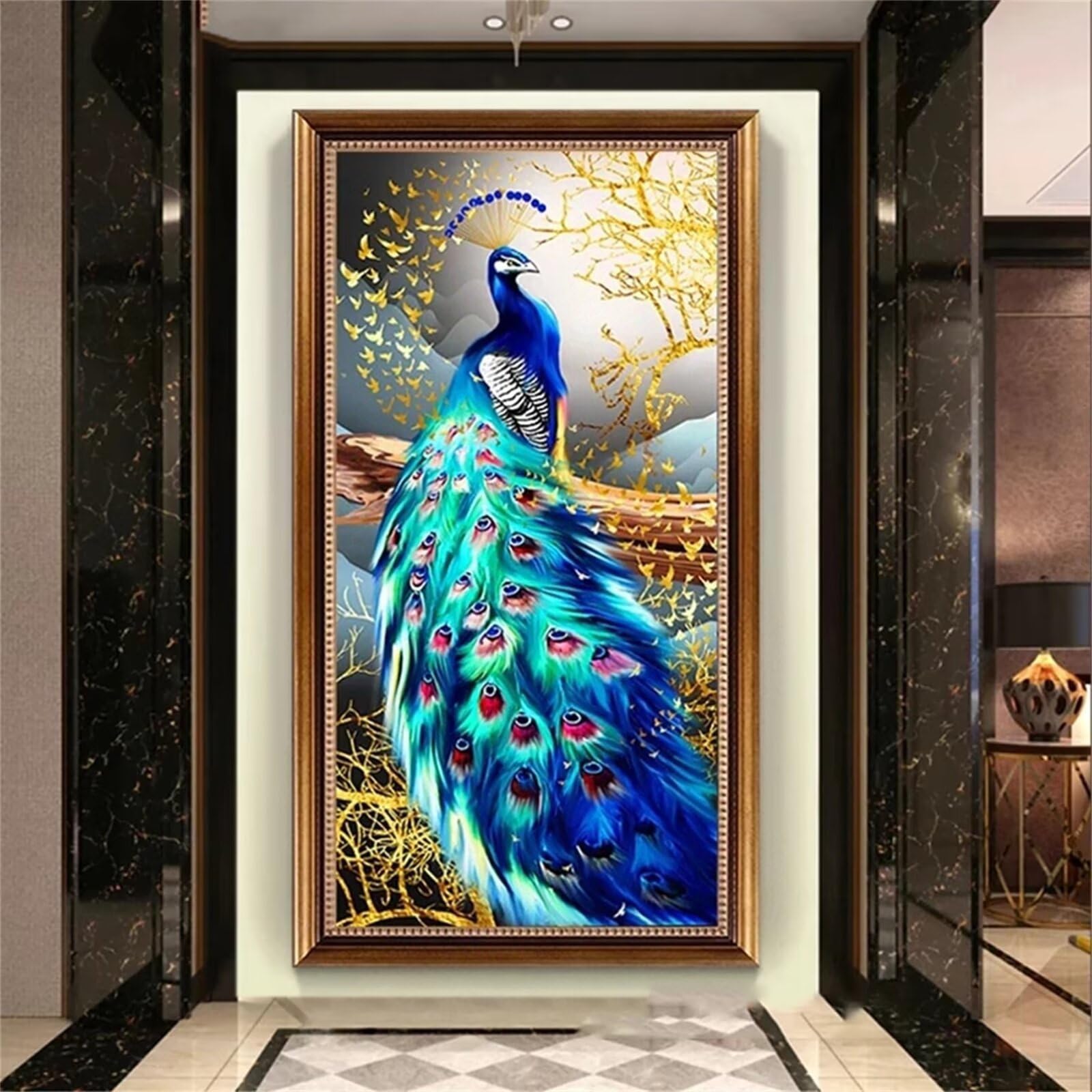 DIY zestawy do malowania diamentami 5D, pawie piwonie zestaw do malowania diamentowego, 80 x 220 cm pełne okrągłe wiertło klejnot sztuka malarstwo diamentowe, zestawy do malowania diamentami do domu sypialni pokoju na płótnie dekoracja ścienna 32 x 88 cal