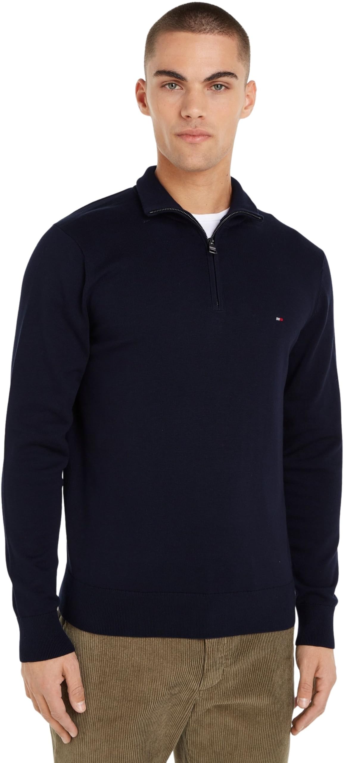 Tommy Hilfiger Men’s Essential Cotton Half Zip Jumper, Blue (Desert Sky), L