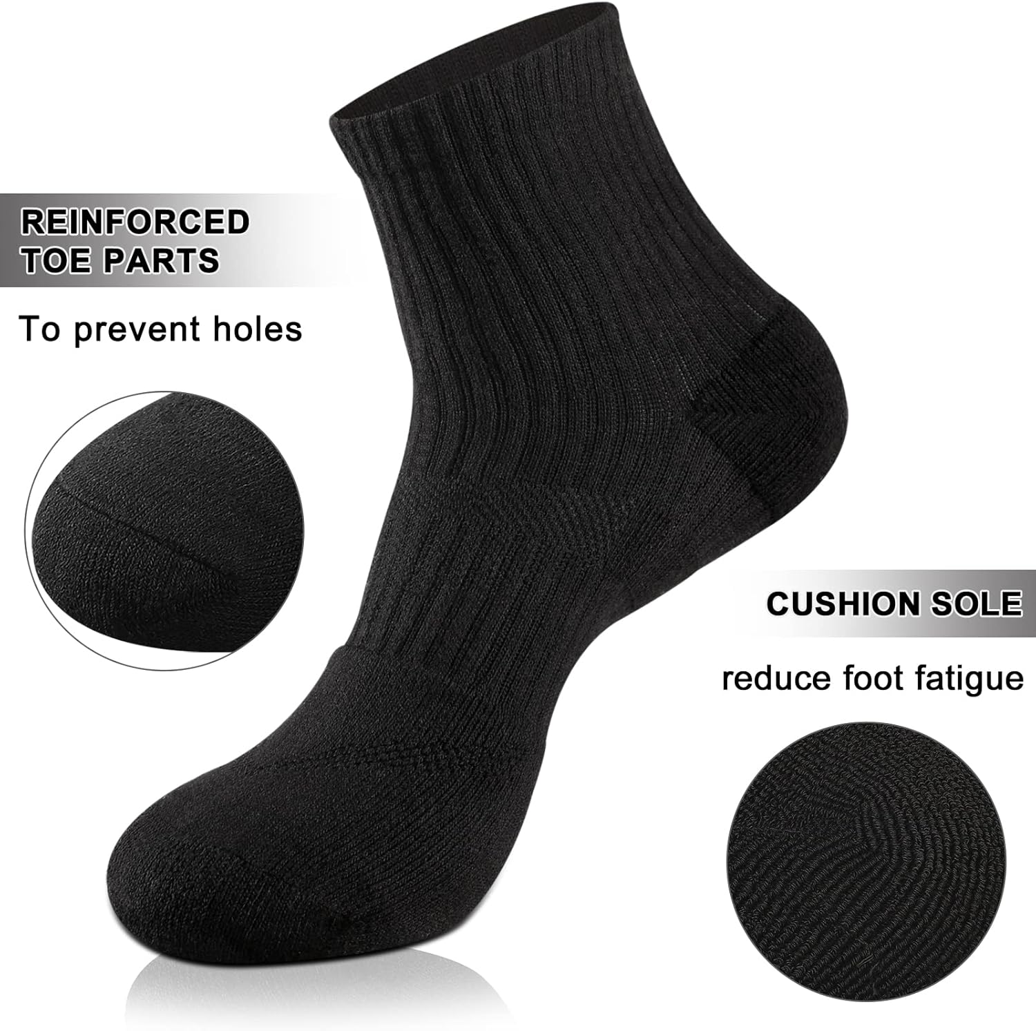 COOPLUS Womens Ankle Socks Athletic Cushioned Running Cotton Quarter Socks for Women 6 Pairs - Image 6