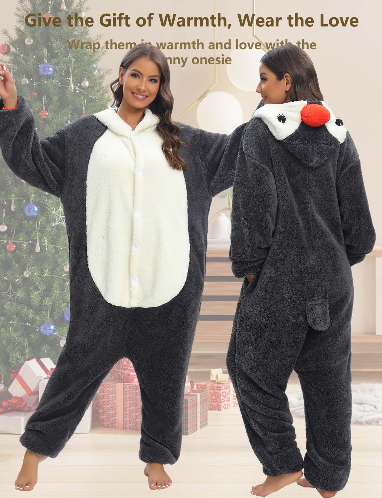 Tuta Donna Invernale Peluche Gigante Animali Pigiama Unisex con Cappuccio Tuta Donna Completa Adatto Come Costume Carnevale o Pigiami Natalizi Famiglia