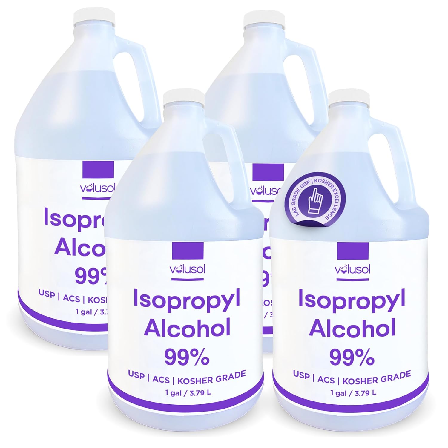 Volu-Sol Isopropyl Alcohol 99% (Isopropanol) - High Purity, USP | Kosher Grade IPA for Medical, Lab Equipment & Electronics, Clear Bottle, 4 Gallons (128 oz) (16 Quarts)