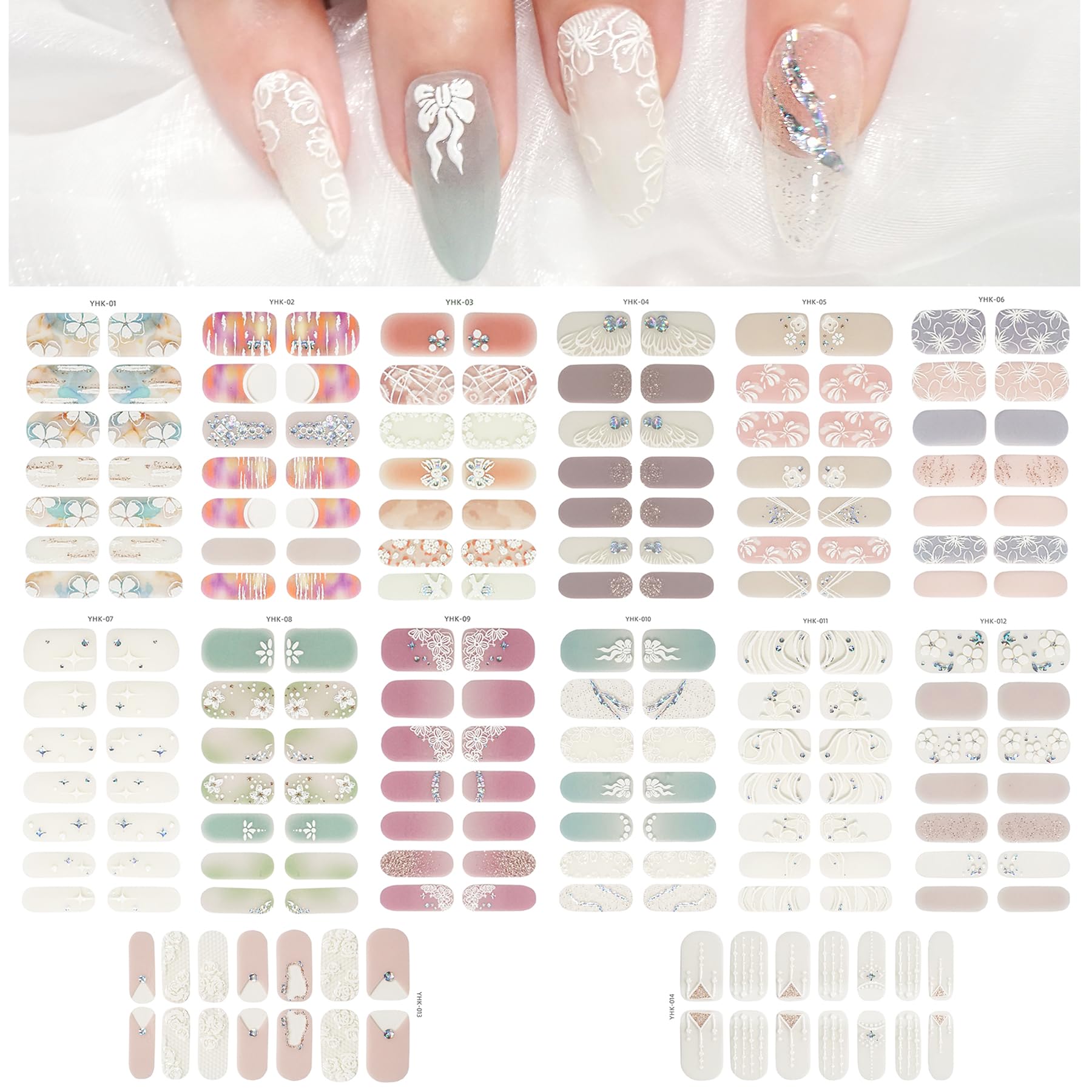 MWOOT 14 Sheets 3D Nail Art Stickers, Nail Strips Wrap, Sticker Nails Design Nail Decal, Flower Nail Stickers Stick on Nails for Women, Fingernail Stickers Decoración de Uñas, Cute Floral Nail Decals