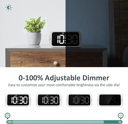 Miniatura 8 de Reloj despertador digital dual para dormitorio, fácil de configurar, 0-100% atenuador, cargador USB, 5 sonidos de volumen ajustable, modo día de