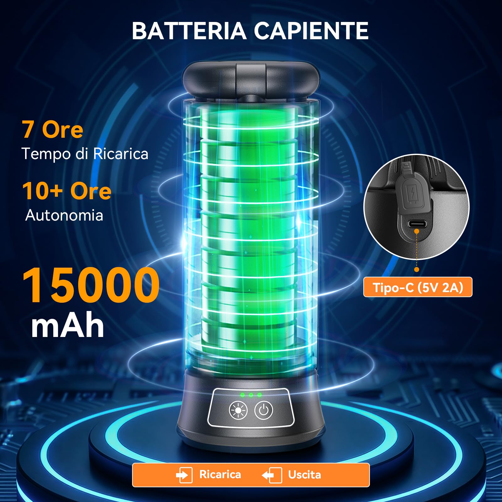 15000 mAh Proiettore LED Ricaricabile con Telecomando, 5000LM Faretto LED da Cantiere Dimmabile, 5 Modalità, Treppiede Regolabile 2,08 m, Lampada da Campeggio Regolabile con Borsa da Trasporto