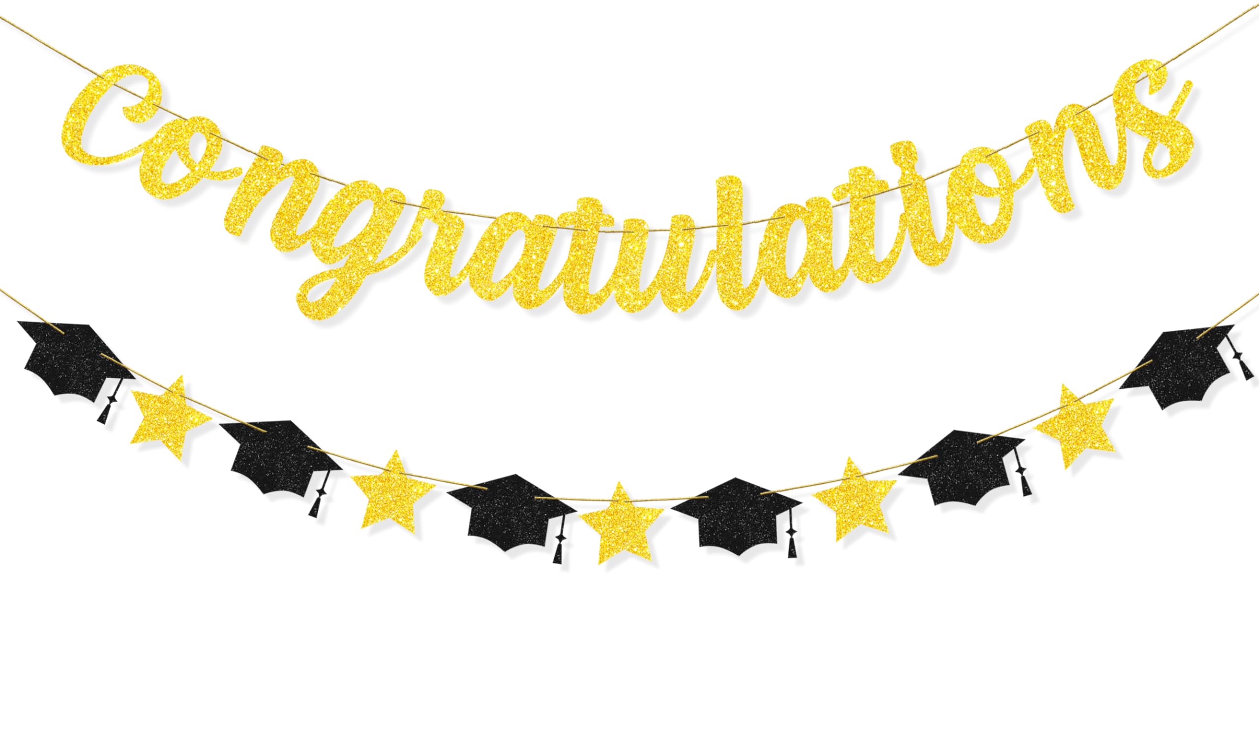 VILIFEVER Pre-Strung Congratulations Banner for Graduation Decorations 2024, No DIY, Graduation Cap and Star Garland Congrats Grad Party Supplies Home