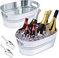 OFFPUFF 2 Pack 4 Gallon Galvanized Ice Buckets with Scoops - Vintage Metal Tubs for Parties, Wine, Beer, Cocktails & Mimosas