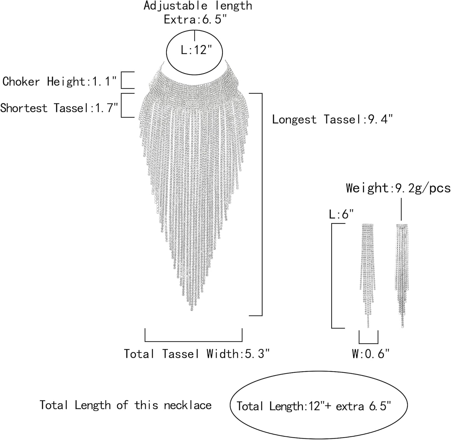 Flyonce Sparkly Rhinestone Costume Statement Jewelry, Tassel Chunky Collar Necklace With Long Chandelier Earrings