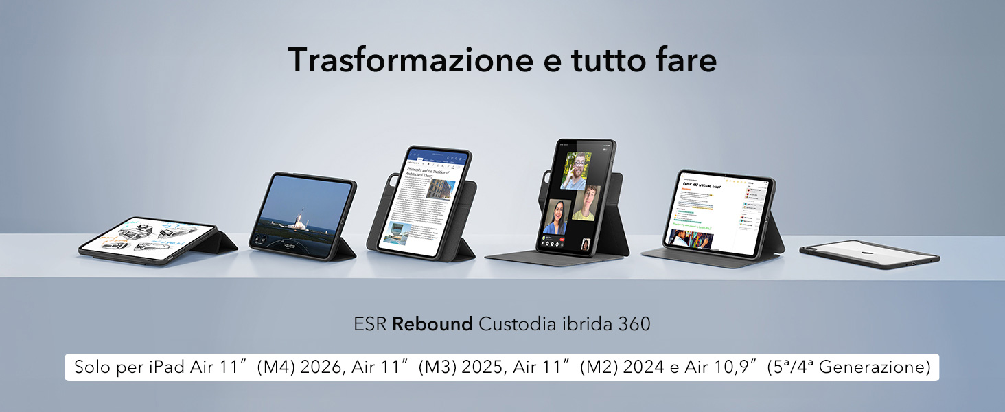 ESR Custodia Magnetica Per IPad Air 5/4: Cover Posteriore + Anteriore, Supporto 9 Angoli, Marrone - 2