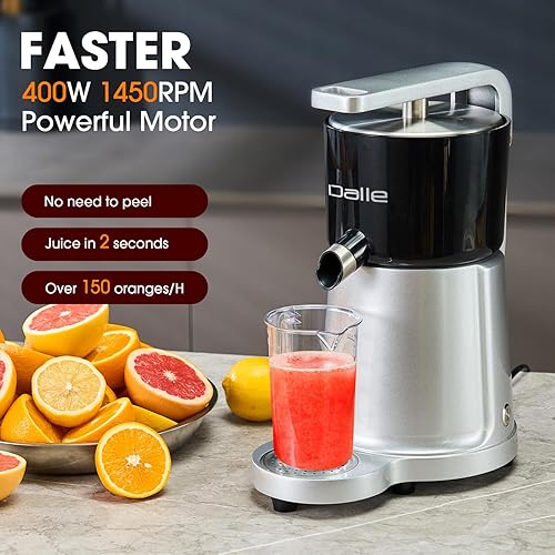 Miniatura 2 de DALLE Exprimidor comercial de cítricos  Exprimidor de jugo de naranja, limón y pomelo desmontable con cubierta contra salpicaduras, 2 conos y 2