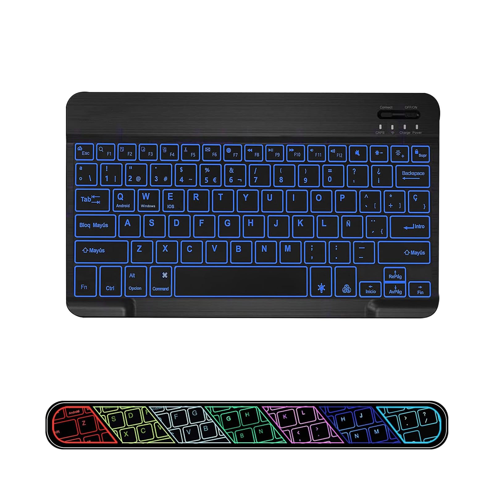 Teclado Bluetooth Inalámbrico Retroiluminado, 10” Universal Recargable QWERTY Español Ñ para Tablets, Pequeño Teclado Inalámbrico para iPad/Samsung/Xiaomi/Honor/Huawei Tablet, Retroiluminado