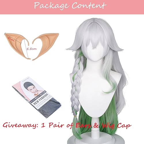 Miniatura 7 de Nahida - Peluca de cosplay de anime Cos, pelucas largas de pelo mixto blanco y verde para mujeres y niñas, fiesta de disfraces de Halloween con