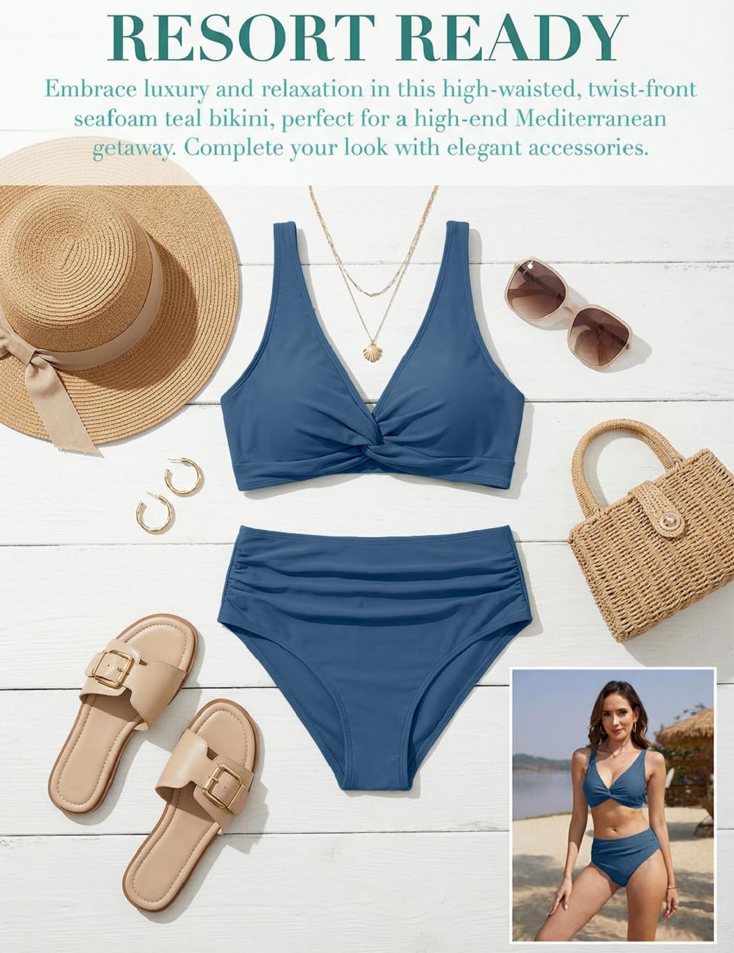 CheChury Bikini Set Mujer Dos Piezas Talle Alto Cuello en V Reductor Control Vientre Push Up