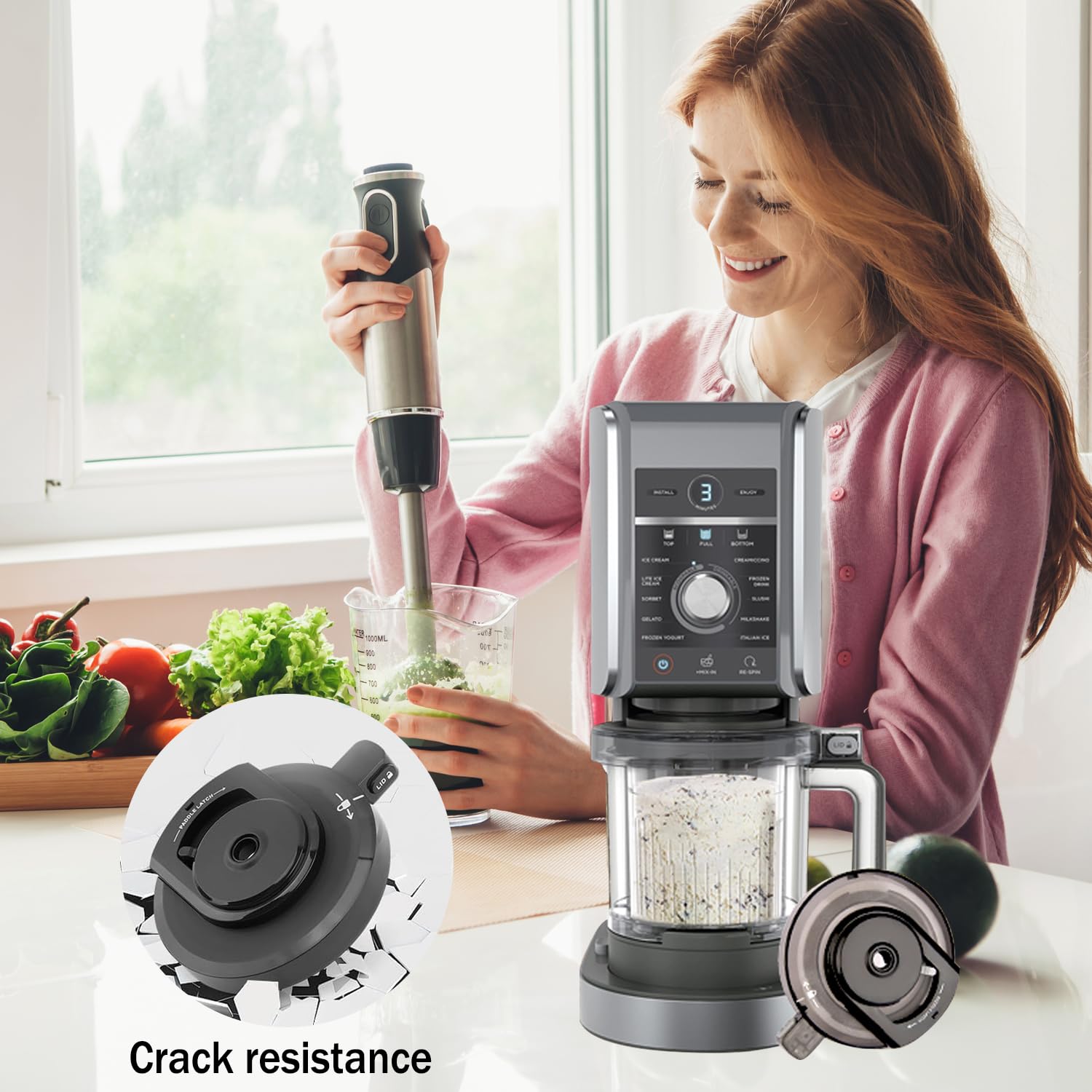 Coperchio Esterno di Ricambio per Ninja Creami Deluxe NC501EU (Senza Pagaia), Accessori Compatibile con Ninja Macchina per Ghiaccio NC500 Series, Misura Perfetta con Guarnizione Di Tenuta