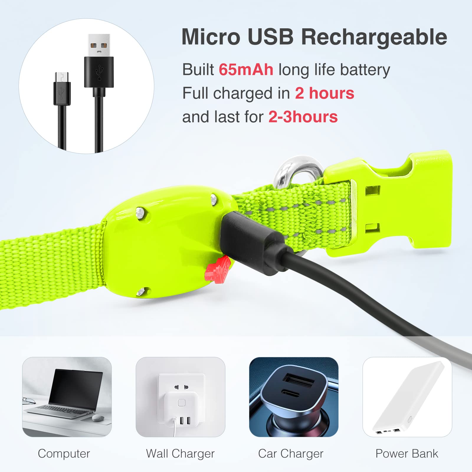 YFbrite Leuchtende Hundehalsbänder, USB Wiederaufladbares LED-Hundehalsband, Verstellbares LED-Katzenhalsband, langlebiges Blinkhalsband für Katzen, Welpen, kleine, mittelgroße und große Hunde (Grün,