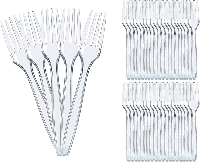 100 Pcs Clear Plastic Forks Plastic Forks, 15cm Clear Plastic Forks, Reusable Plastic Fork, Festive Cutlery, Ideal for Birthday Parties Buffets Picnics Barbecues Weddings Camping