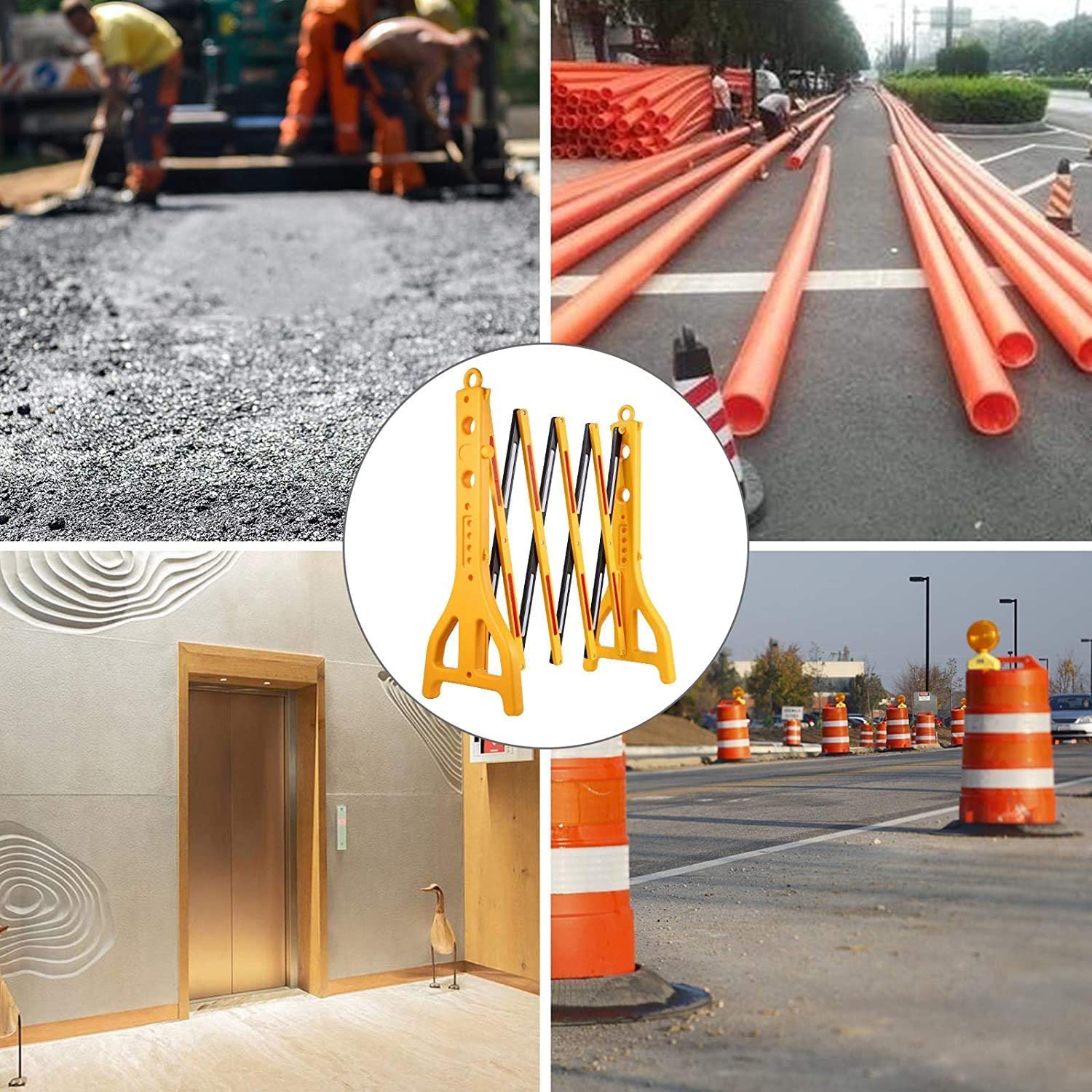Barricada móvil plegable, valla de tráfico retráctil, extensible hasta 8.3 pies, barreras de seguridad portátiles llenas de agua para seguridad vial, barrera de plástico para exteriores