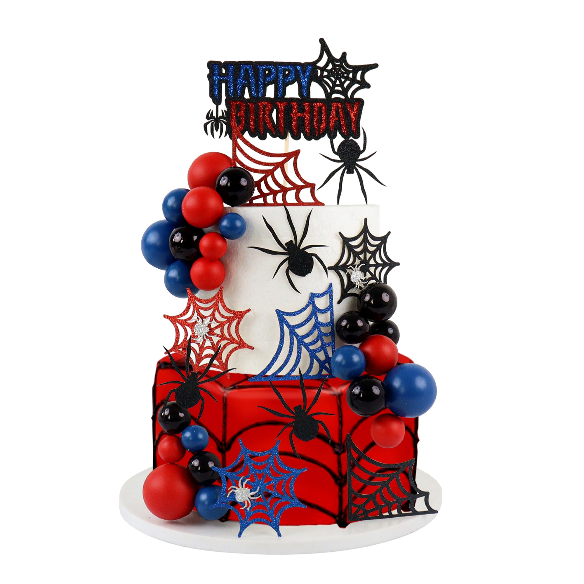 Blumomon 1 Gruppen Spinnen Spinnenetz Ball Cake Dekoration Spider Web Cake Decoration Guten Glück zum Geburtstag Kuchen Dekoration Picks Baby Jungen Mädchen Kinder Geburtstagsfeier
