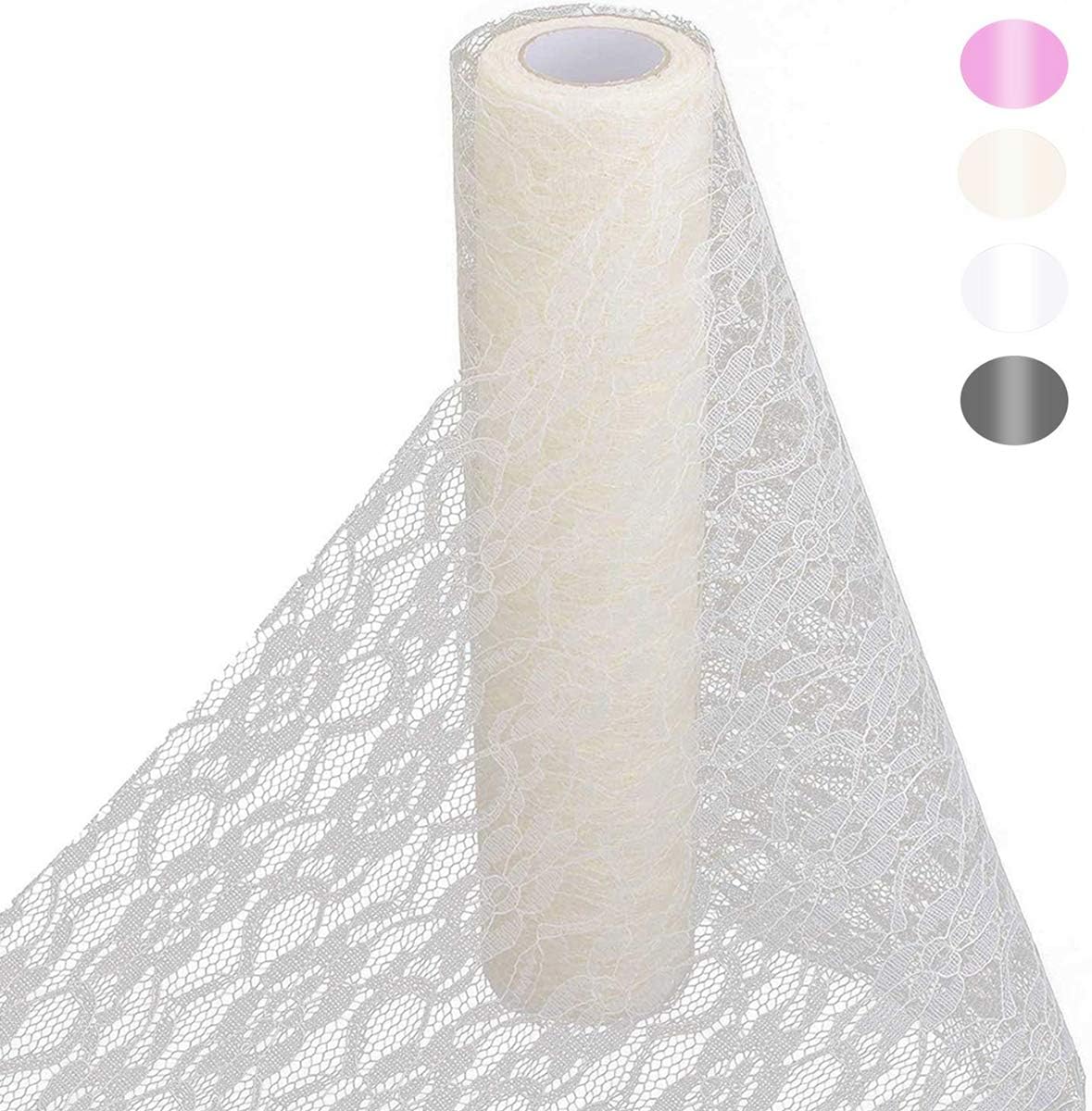 lace roll 12 in 72Ft for Wedding lace Table Runners Ivory White Chair sash Bow DIY Party Art Craft Decorate