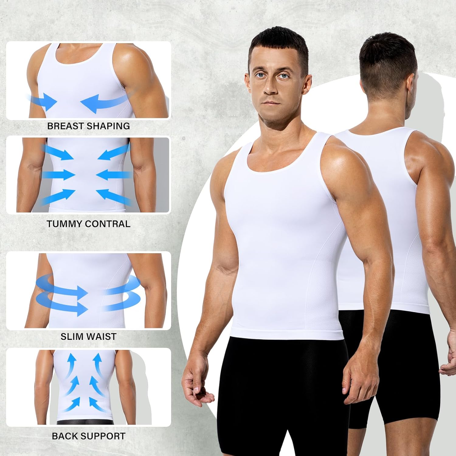 Arjen Kroos 3 Pack Men's Gynecomastia Compression Tank Top Slimming Tummy Control Athletic Workout Undershirt - Image 5