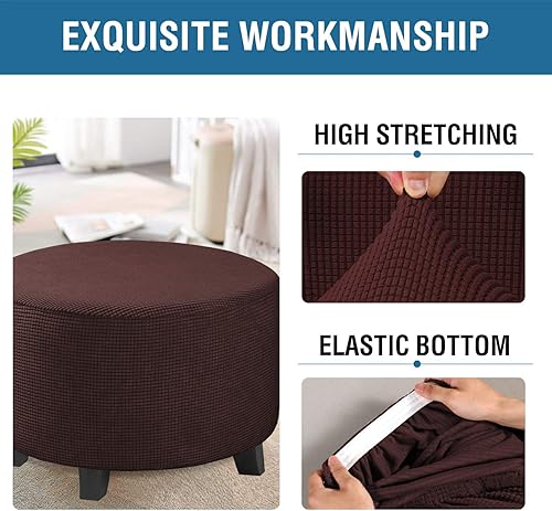 Vista 152 de H.VERSAILTEX Funda otomana elástica, funda otomana redonda, cubierta de almacenamiento otomana, funda protectora de muebles para reposapiés, ajuste