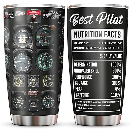 Pilot Gifts for Men, Aviation Gifts for Pilots, Airplane Present for Him, Husband, Son, Graduation Birthday Retirement Ideas Present for Aviator Tumbler 20oz