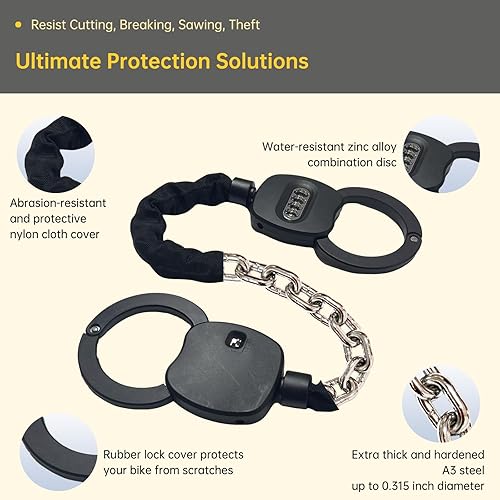 Miniatura 4 de Candado de cadena para scooter con combinación, cerradura de bicicleta, accesorios de scooter, seguridad resistente, antirrobo, cerradura de esposas