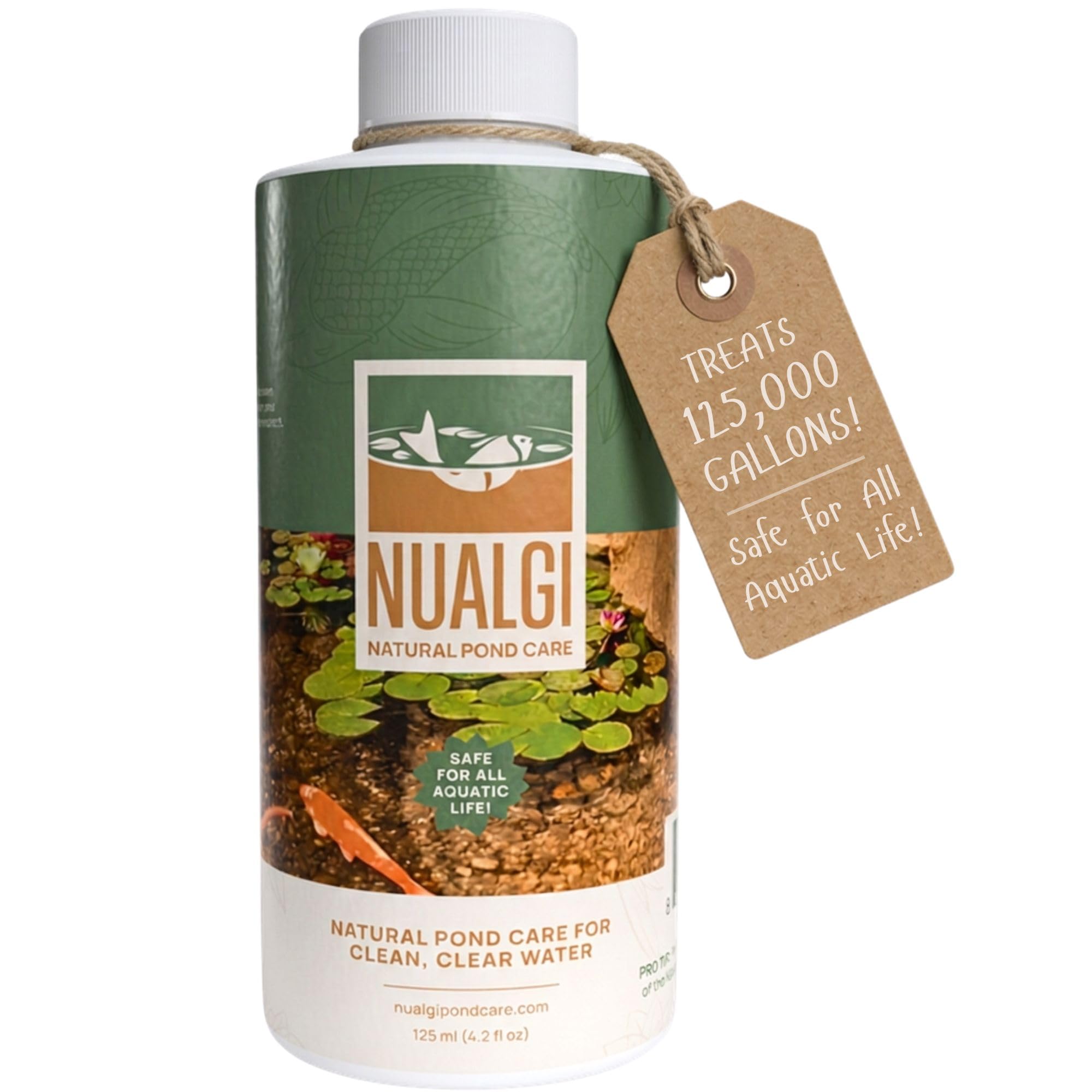 Limpiador natural para estanques, 125 ml, clarificador para estanques de peces, seguro para toda la vida acuática, incluyendo koi, clarificador de agua para estanques, trata hasta