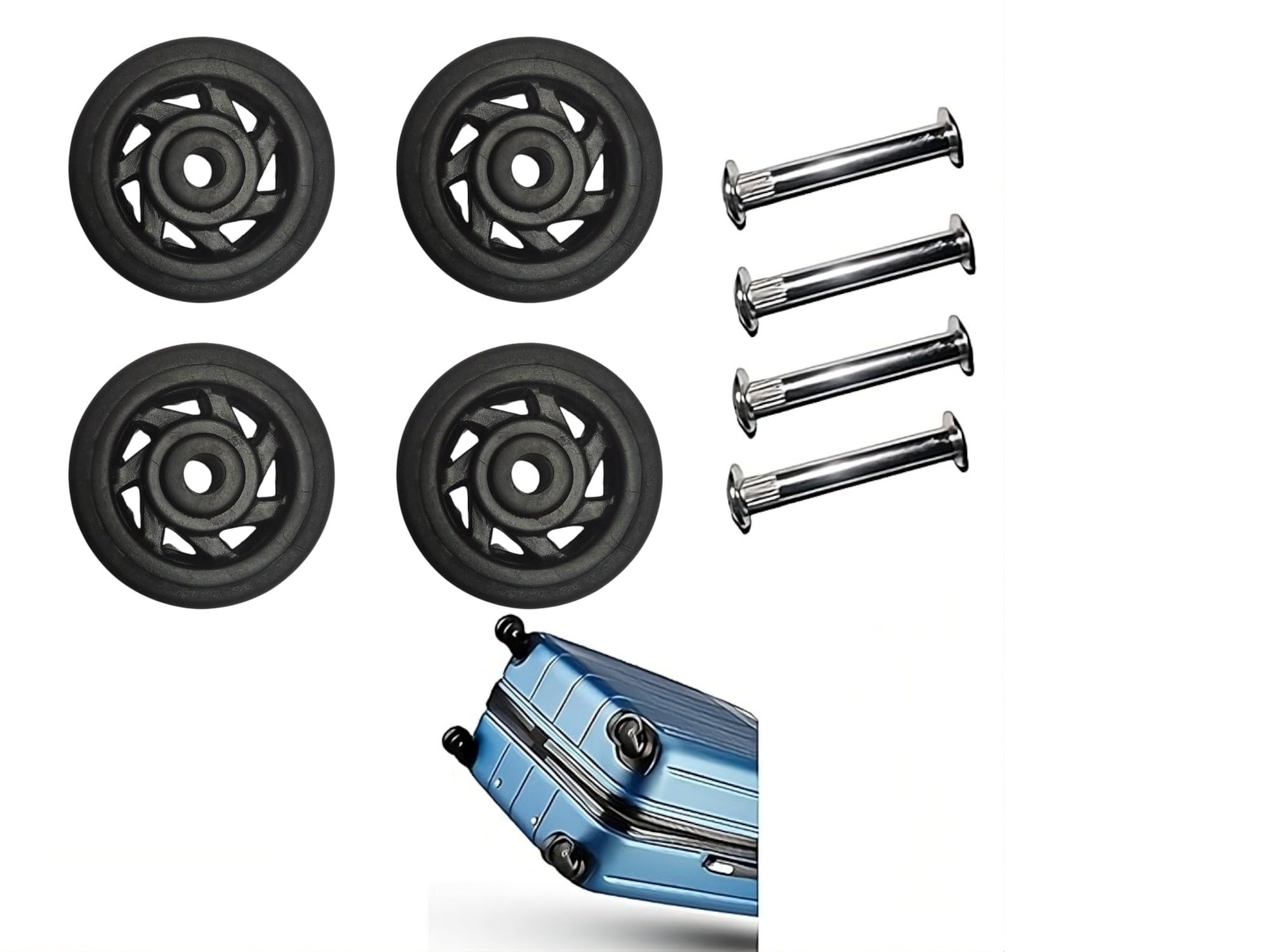 Luggage Wheel Replacement Kit, Plastic Wheels with Chrome Steel Axles, Universal Travel Bag Repair Set, DIY Suitcase Maintenance Parts (4CM(BLACK)4PC)-image-13