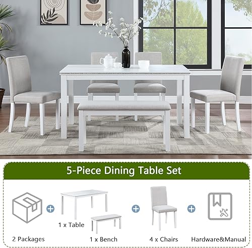 Miniatura 2 de LUMISOL Juego de mesa de comedor para 6, juego de mesa de cocina de granja con 4 sillas tapizadas y banco para cocina, comedor, sala de estar