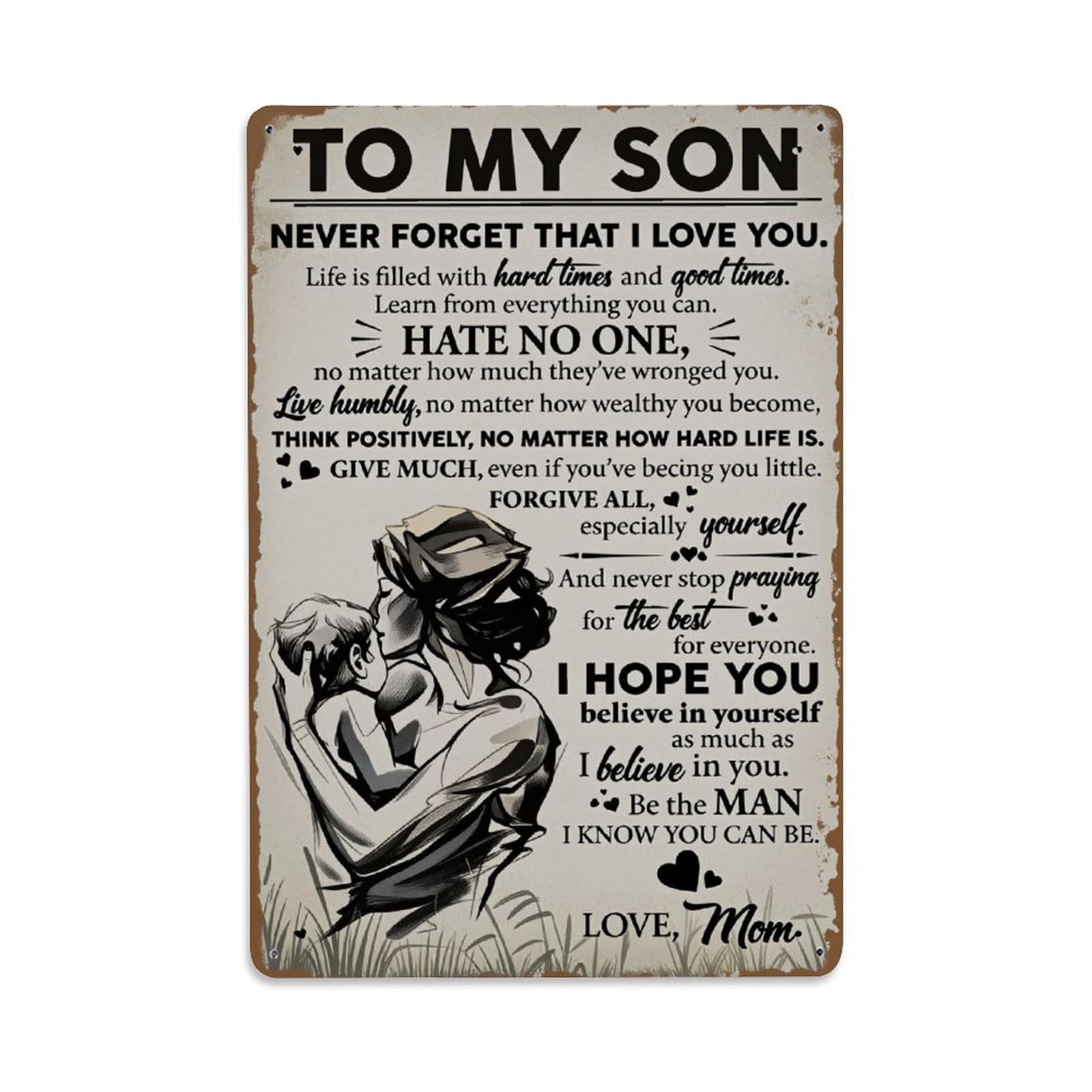 Enderetf Vintage To My Son Love Mom Tin Sign Metal Poster, Home Bar Garage Man Cave Cafe Indoor & Outdoor Wall Decoration 8X12inches