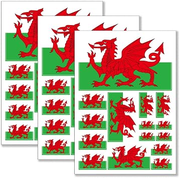 QQSD Wales Flag Sticker Welsh Decal in Multiple Sizes, 3 Pack, 11.7 x 8.3 Inches