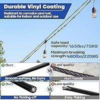 Vista 5 de TooTaci Cable de acero inoxidable recubierto de vinilo negro de 1/8, cuerda de alambre de 100 pies con 50 fundas de crimpado y 20 dedales, cable